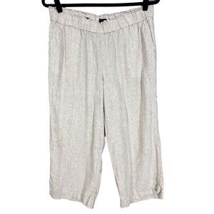 Talbots Linen Crop Pants Womens 1X Beige Nantucket Wide Leg Pull on Beach Casual